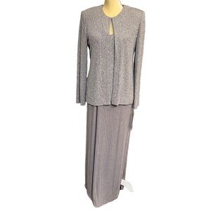 Alex Evening Dress with jacket Size 6 Taupe with silver shimmer NWT